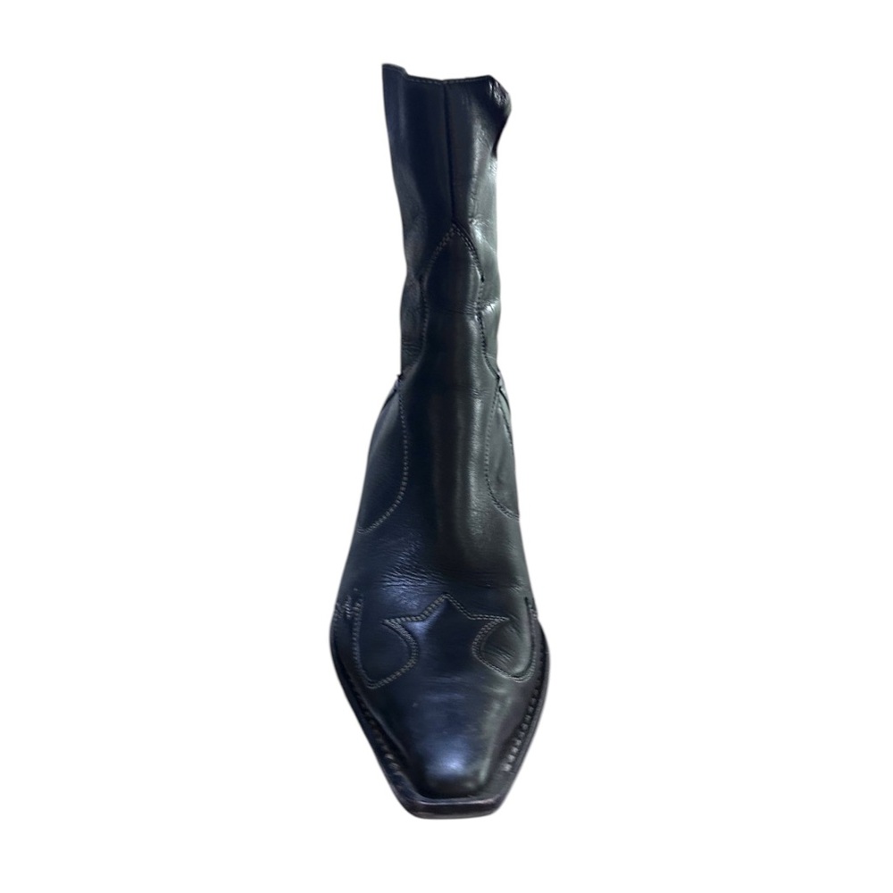 VINTAGE PAUL GREEN Western Cowboy Cowgirl Black Leather Pointed Toe Ankle Boots - Picture 5 of 16